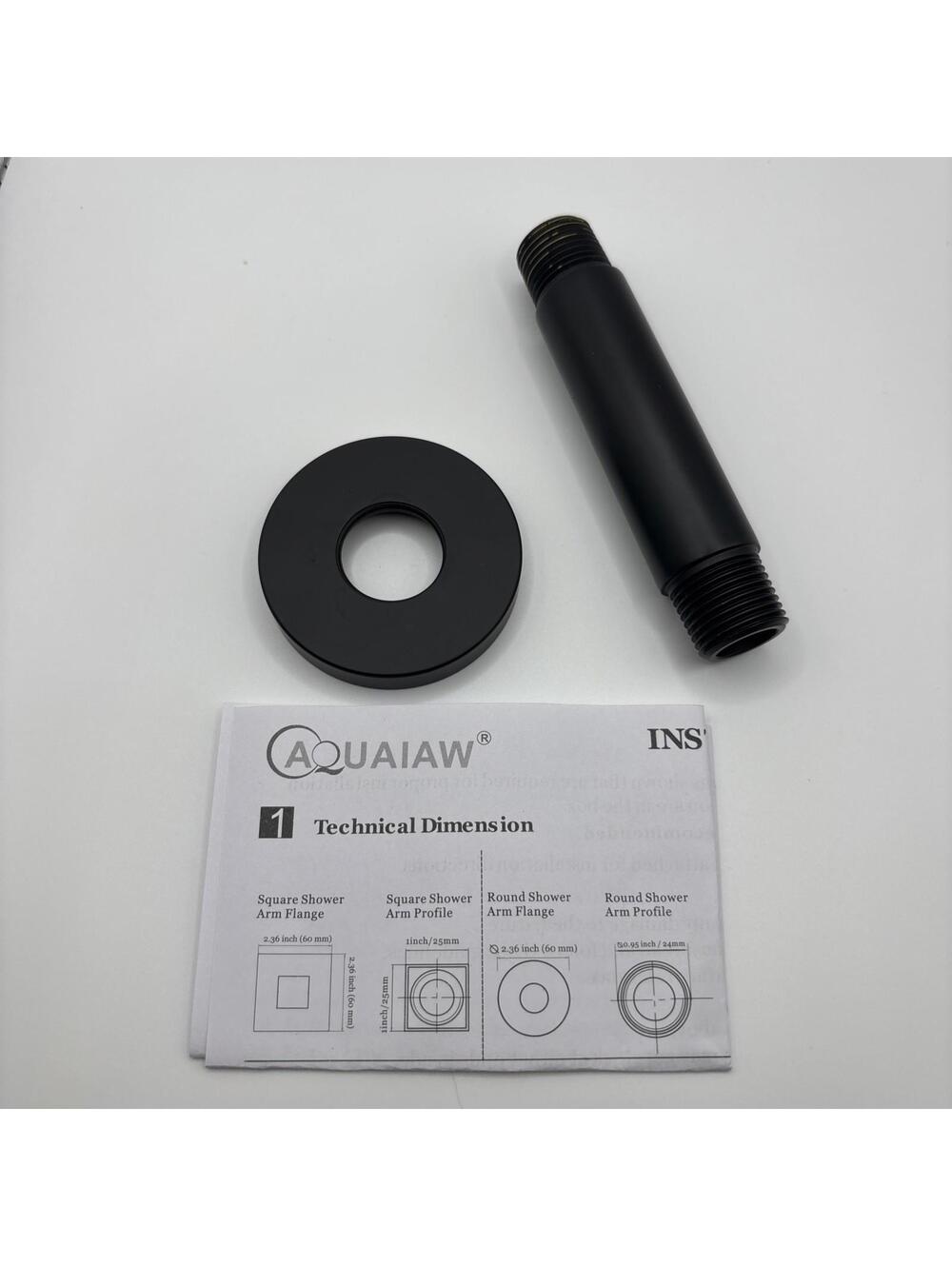 Aquaiaw Shower Arm and O-Ring Flange, 3 Inch, Solid Brass, Round, Both Soldered